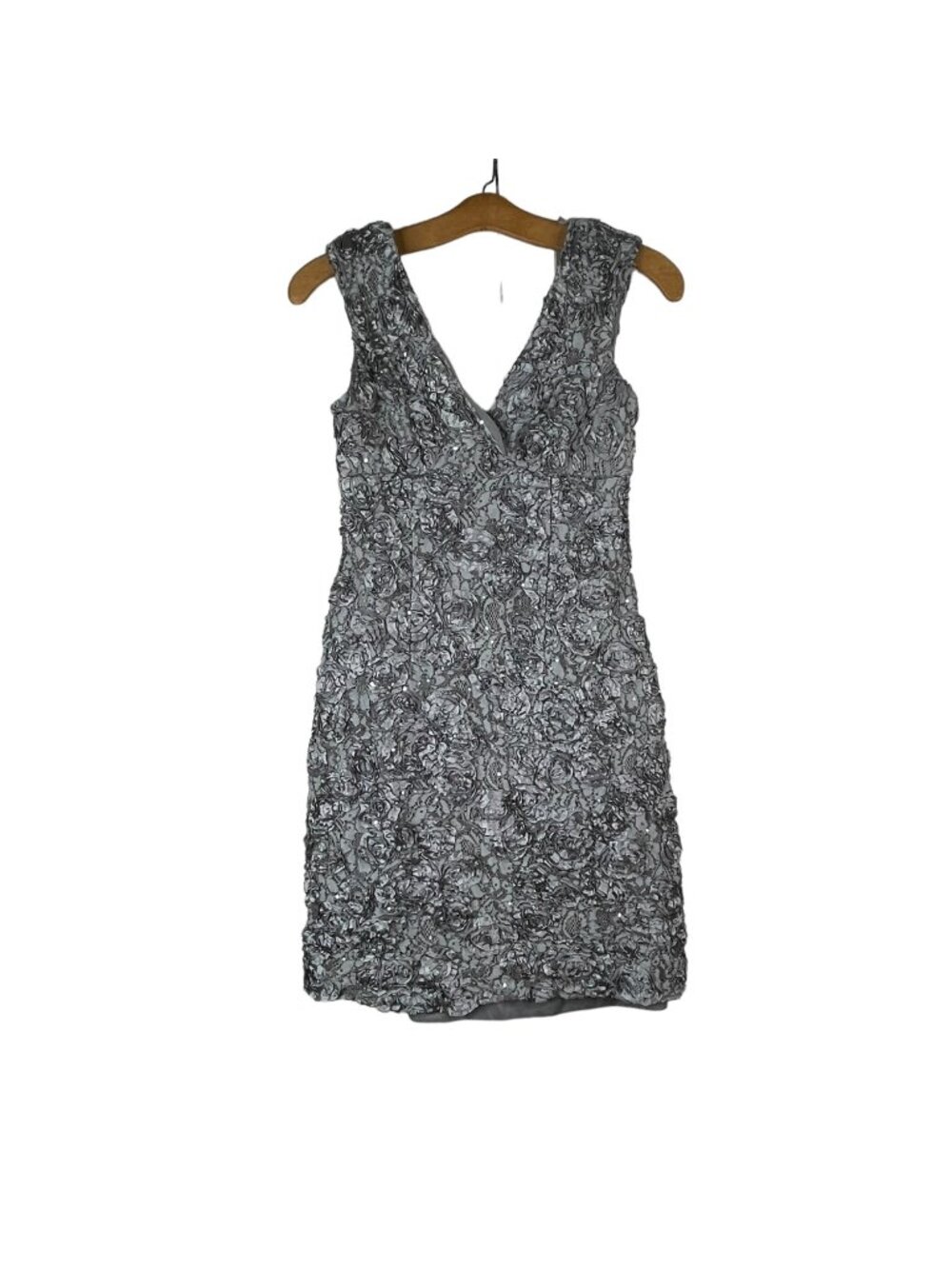 Scarlett Mini Dress Size 6 Cocktail VNeck Lace Sequin Embellished Gray